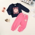 thumbnail image 2 of Happy Town Toddler Girl Fall Outfits Long Sleeve Letter Top and Long Pants Set Toddler Sweatsuits, 2 of 9
