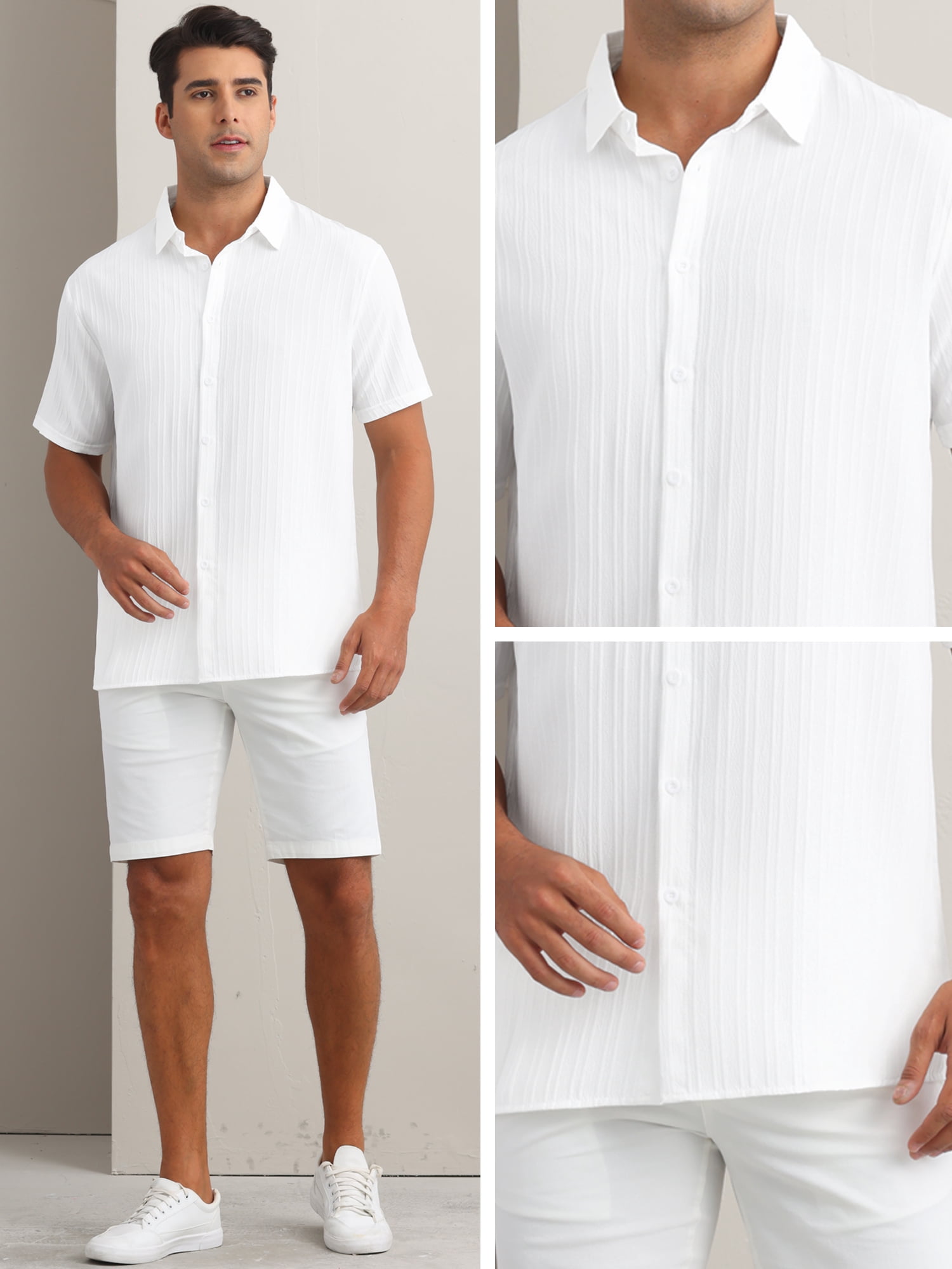 DARING DIVA Men's Short Sleeve Button Down Beach Summer Casual Shirt for Men S White