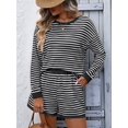 thumbnail image 4 of 2 Piece Sets for Women Summer Cute Stripe Long Sleeve Knit T Shirts Shorts Matching Lounge Set Black L, 4 of 8