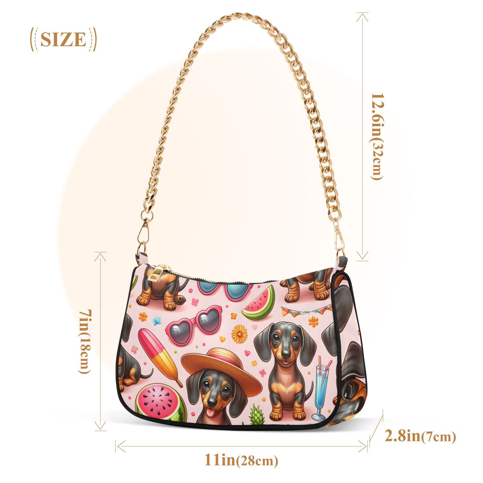 Dachshund Dogs WatermelonWomen Small Shoulder Bag Crossbody Tote Hobo Bags Purse Clutch Handbags with Chain Strap for Women