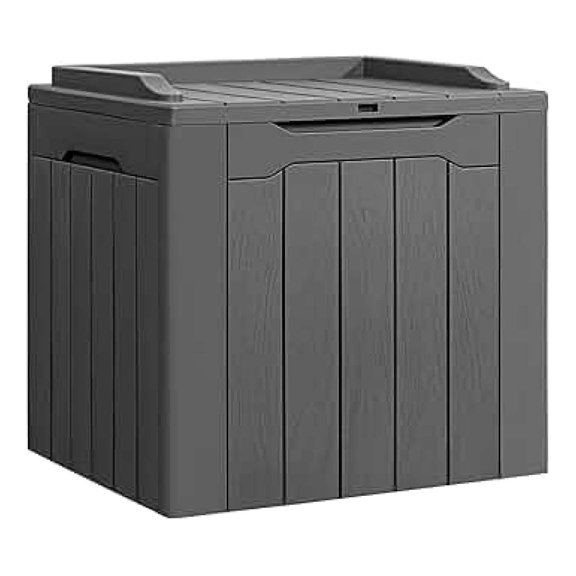 TYUIOP Deck Box 31 Gallon Waterproof Resin Small Deck Box with Lid, Indoor Outdoor Package Delivery Box, Organization and Storage for Patio Furniture, Garden Tools, Outdoor Cushions (Grey)