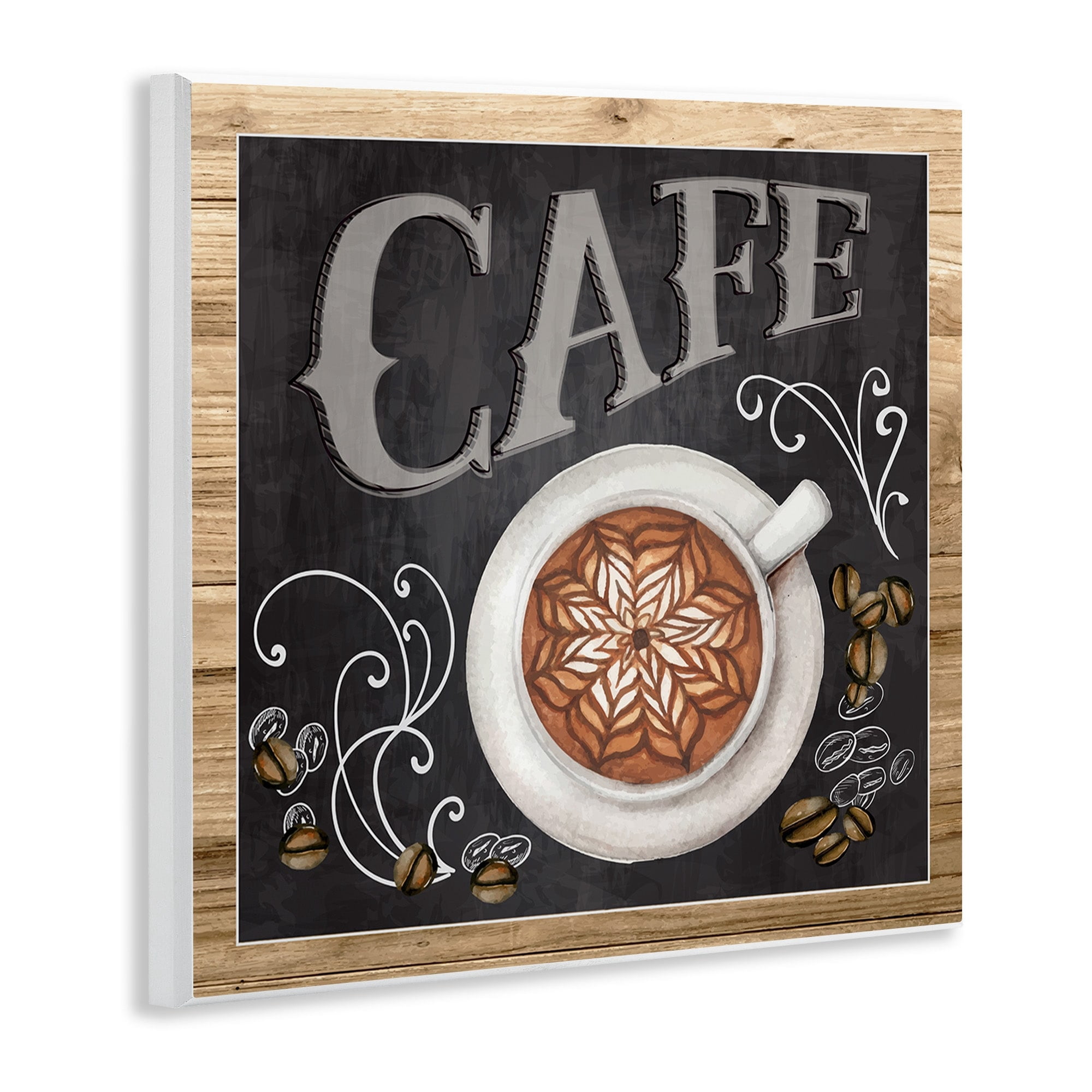 Stupell Industries Chalkboard Style Cafe Sign Latte Coffee Beans Motif Wood Wall Art, 12 x 12, Design by ND Art