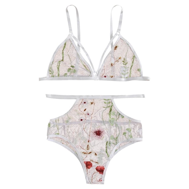Gibobby Conjunto de lencería Ropa Interior Divertida para Mujer, Escote En V Profundo, Encaje Sexy, Vestido Transparente, Vestido para Conjuntos De Lencería(Blanco, CH)