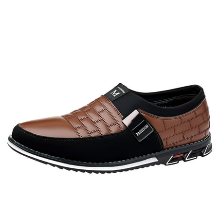 PLLFRLRT Black Dress Shoes Men Slip on Black Shoes for Men Leather Shoes British Business Shoe Pointed Toe Formal Leather Shoes Wedding Shoes(Brown 8)