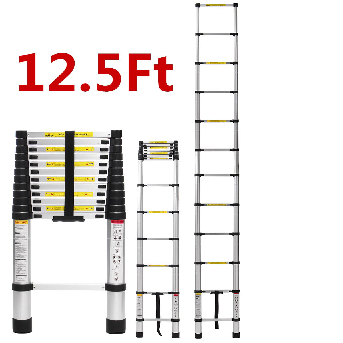 12.5 FT Telescopic Aluminum Extension Step elescoping Ladder Max 330lb Capacity 