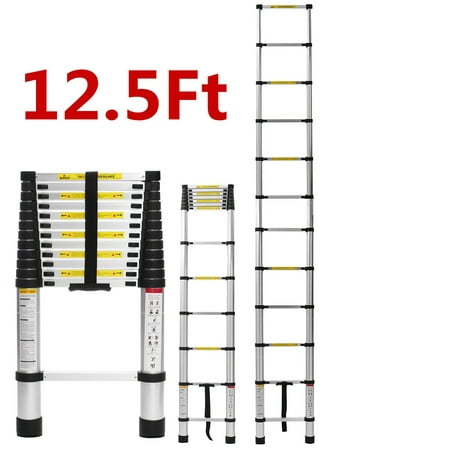16.5Ft/12.5Ft/10.5ft Aluminum Telescoping Ladder, Folding Non-Slip A-Frame Ladder with Foot pad Lightweight Multi-Use Retractable Extension Step Loft Ladder, 330lbs (Best Folding Extension Ladder)