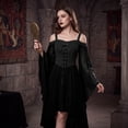 thumbnail image 6 of High Low Hem Fantasy Dress, Off Shoulder Gothic Witch High Low Dress, Flared Bell Sleeve Lace Up Renaissance Medieval Costume Dress for Halloween Cosplay Party, Black M, 6 of 6
