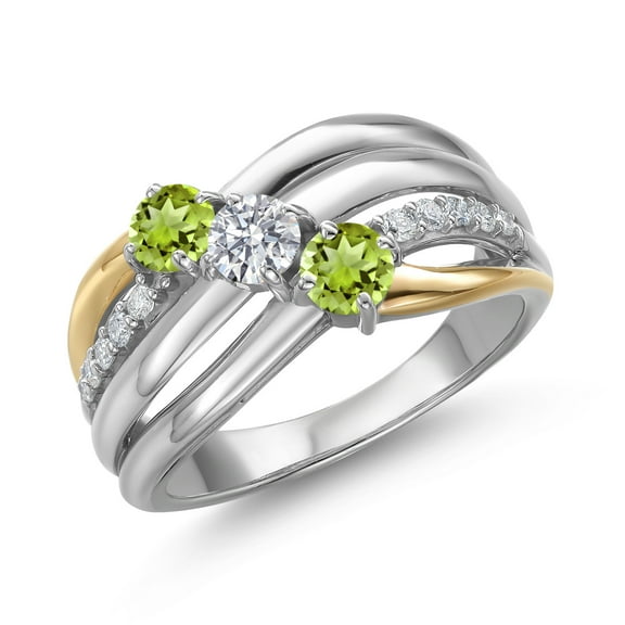 Gem Stone King 925 Silver and 10K Yellow Gold Green Peridot and Lab Grown Diamond Engagement Ring for Women | 1.02 Cttw | Round 4MM | August Birthstone | Size 6
