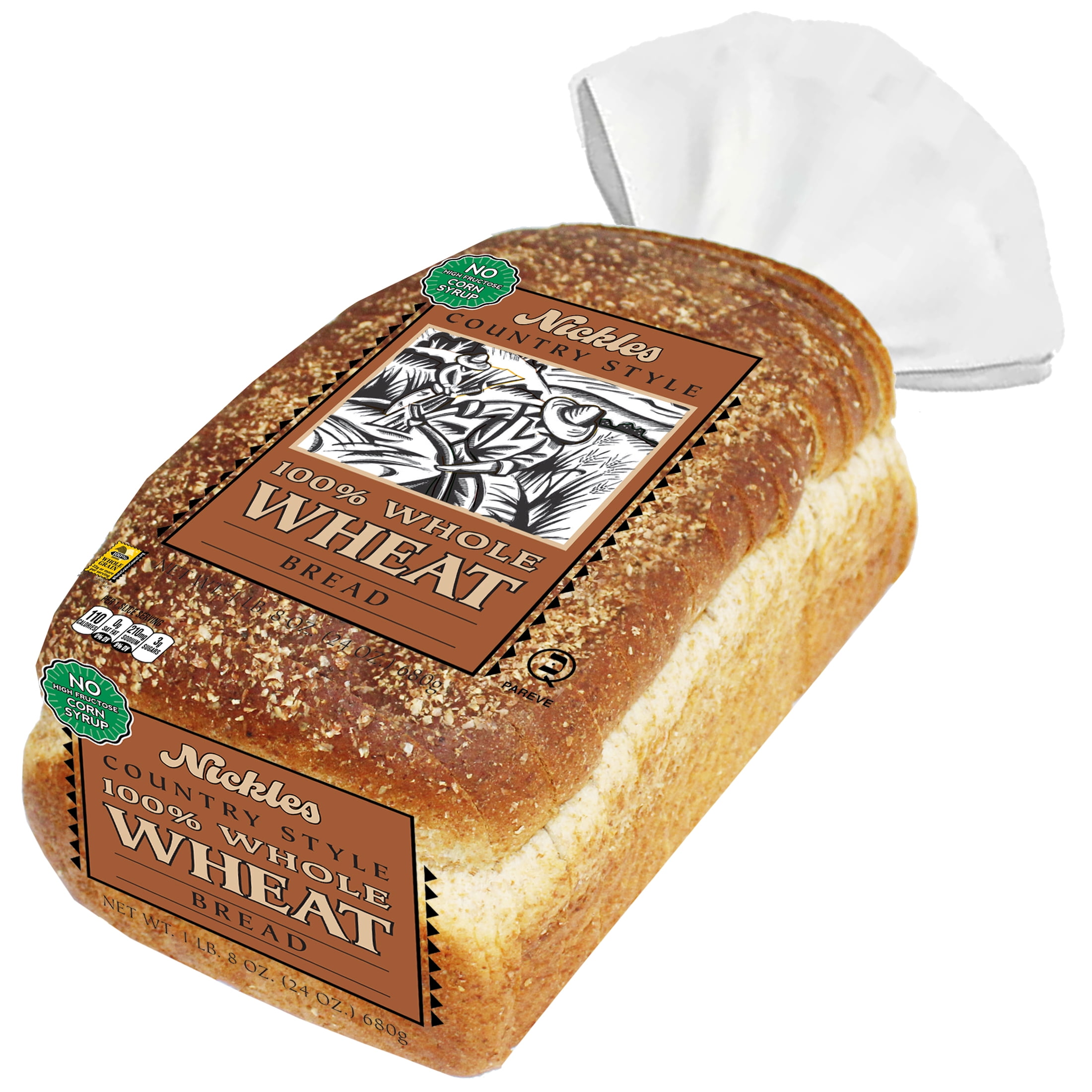 Nickles Bakery Country Style 100% Whole Wheat Bread, 24-ounce Loaf.