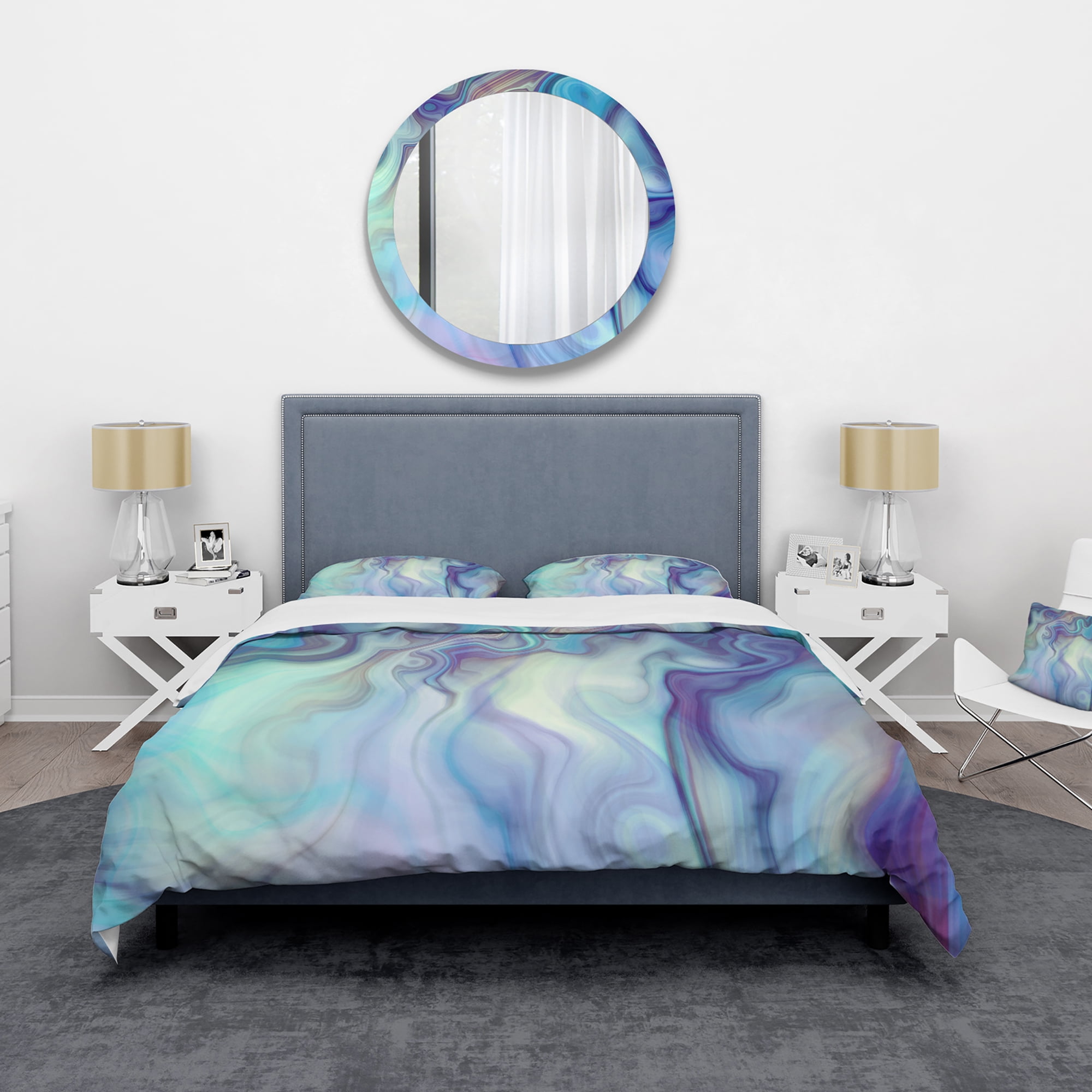 Designart 'Marbled Colours in Shades of Turquoise and Purple' Modern & Contemporary Duvet Cover Set