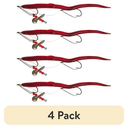 (4 pack) Creme 6 Pre-Rigged Weedless Scoundrel Worm Lure Red