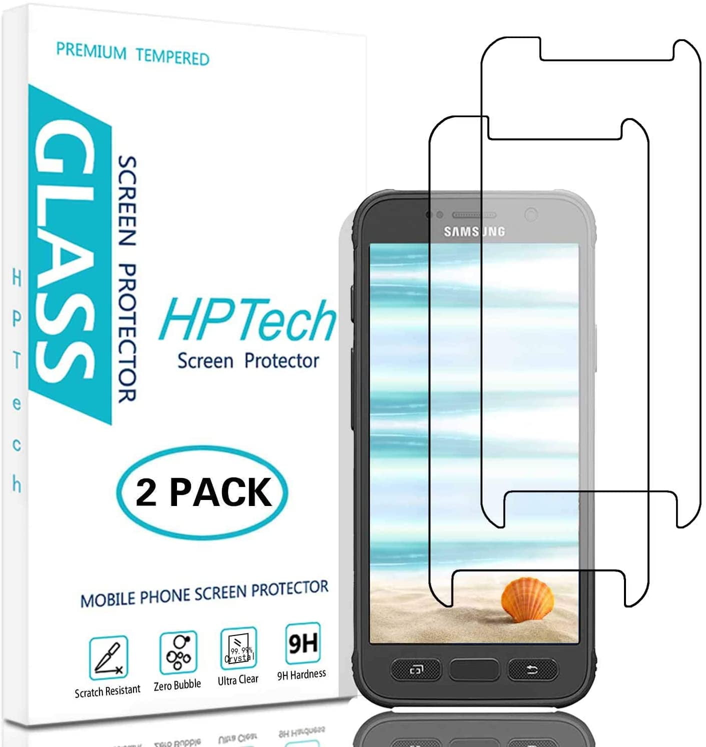 Tempered Glass Film For Samsung Galaxy S7 HPTech Galaxy S7 Screen Protector 9H Hardness Easy to Install 2-Pack Bubble Free 