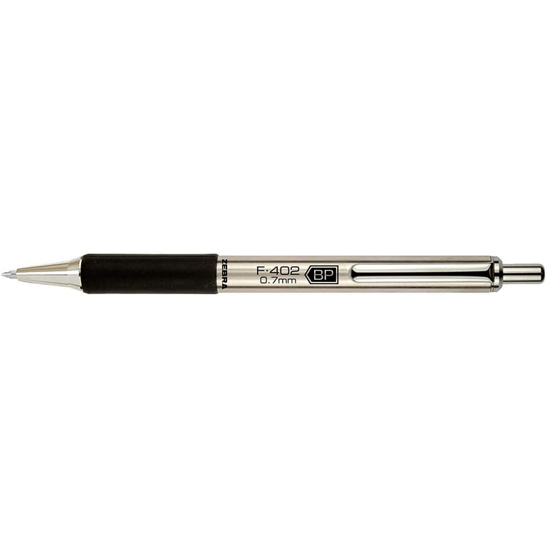 Zebra Pen, Ball Point, Retractable, Stainless Steel, Fine Point 0.7 mm, Black Ink