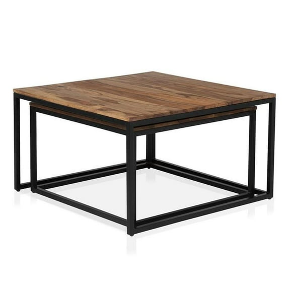 Furniture of America Druze Wood 2-Piece Nesting Table Set in Natural Oak