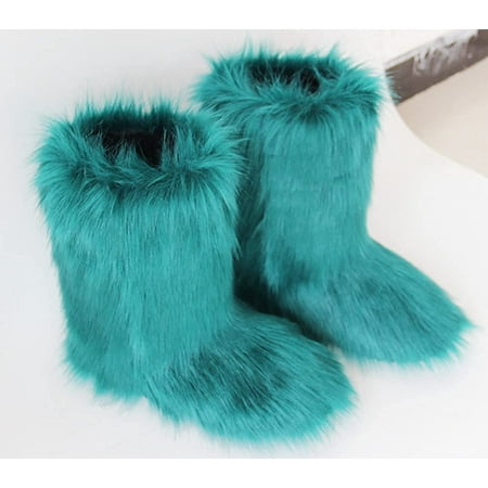 

Women s Faux fur Boot Furry Fluffy Short Snow Boot Mid-Calf Boots Warm Comfortable Outdoor Flat Shoes