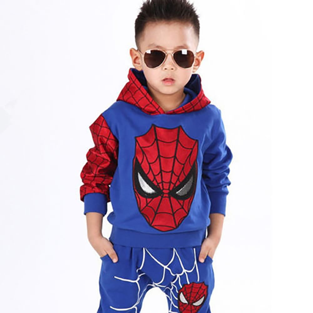 Baby Boy Spider-Man Cartoon Clothes Long Sleeve Sweater Hoodie+Pants Kids Outfit 