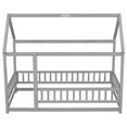thumbnail image 5 of Twin House Bed Frame, Wood Montessori Floor Bed with Fence Guardrails and House Roof for Kids Boys Girls Bedroom Playhouse, No Slats Included, Self Customized Space Design, Gray, 5 of 7