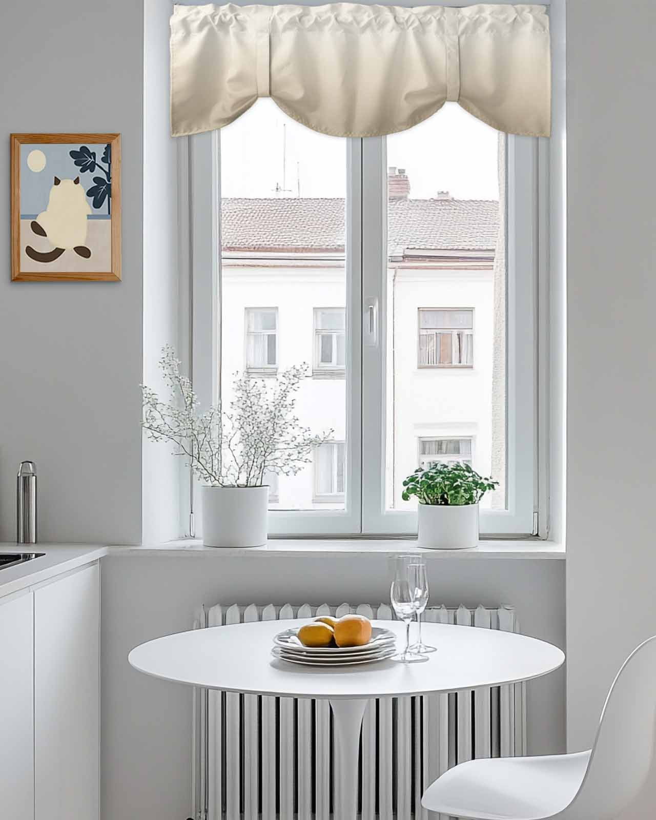 Beige Brown Tie Up Valances Curtain, Adjustable Kitchen Gradient Solid Color Ombre Modern Art Valances for Windows Decor, Rod Pocket Short Curtains Set for Bedroom/Bathroom, 60"x18"