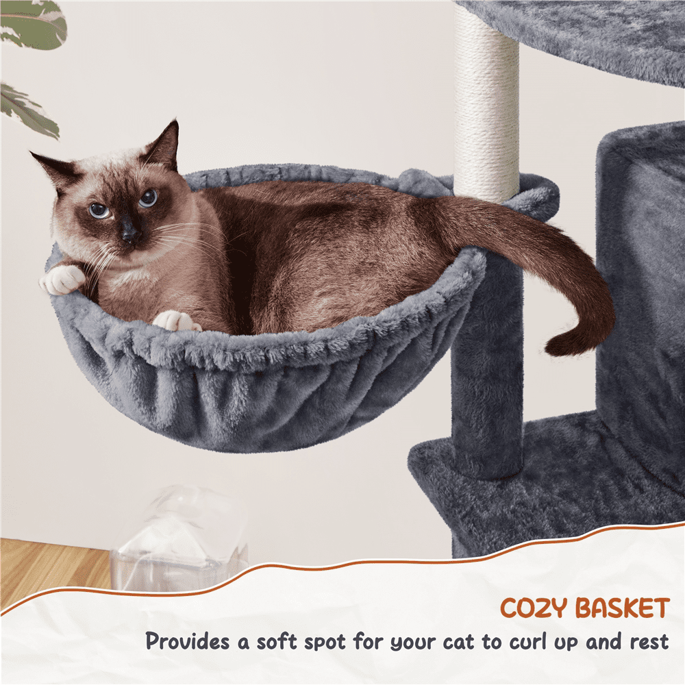 Alden Design 76"H Large Multilevel Cat Tree Tower with Condos and Perches, Dark Gray