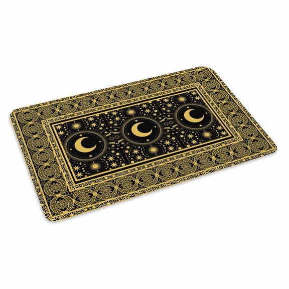 Stars Moon Doormat Mystical Gorgeous Gold Black Moon Star Non Slip Low Profile Rubber Door Mat Washable Absorbent Indoor Front Door Mat Entryway Rug Entrance Carpet 16x24 Inch