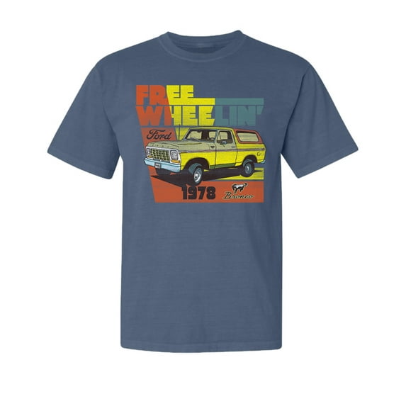 Wild Bobby, Ford Free Wheelin 1978 Bronco Classic Rasta 70s, Cars and Trucks, Garment-Dyed Washed Look Short Sleeve Tees, Navy, 2XL