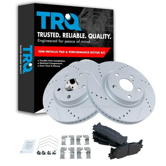 TRQ Front Performance Brake Pad & Rotor Kit Brake Pads Brake Rotors Set Semi-Metallic Premium G-Coated Fits Select 2013-2018 Lexus ES300h 2007-2018 ES350 2008-2018 Toyota Avalon 2007-2017 Camry