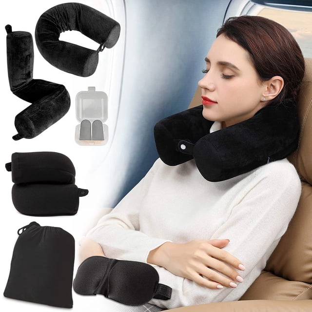 Almohada de viaje para avión, almohada de apoyo para el cuello que se puede doblar, espuma viscoelástica