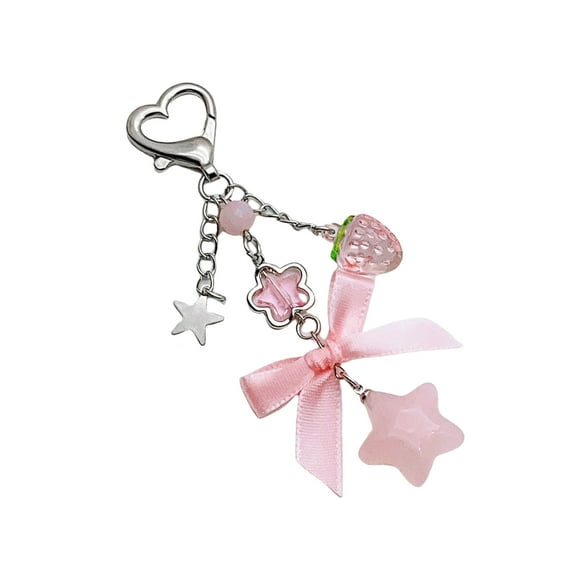UNTERING Strawberry Keychain Charm Multifuntional Bowknot and Star Bag Charm Key Accessory Suitable for Keys and Fashion Bags