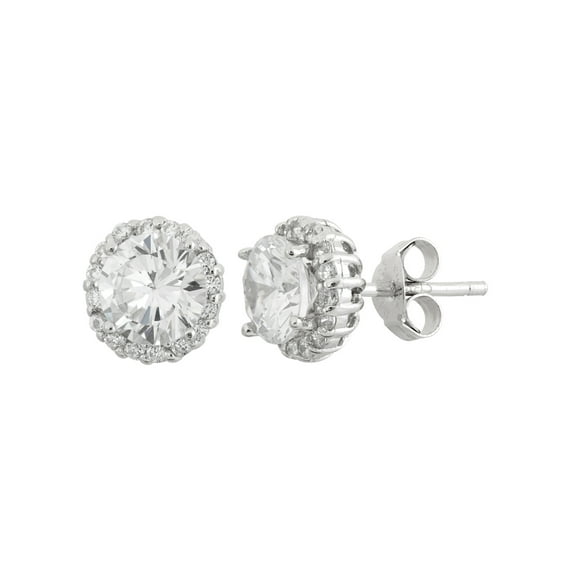 White CZ 7mm Round Halo Sterling Silver Stud Earrings