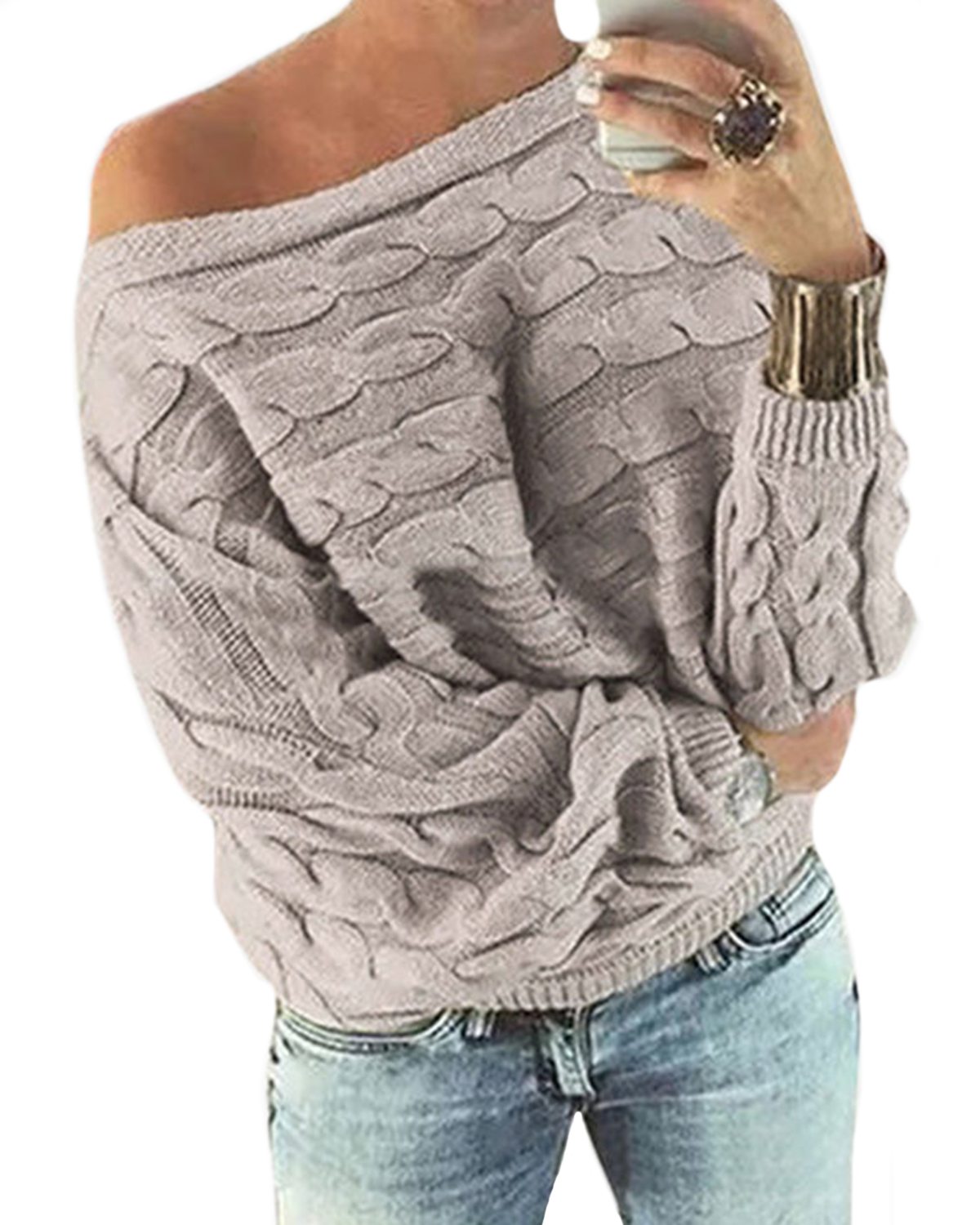 YOINS Women's Grey Off Shoulder Dolman 