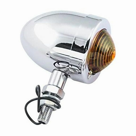 Bikers Choice Chrome Bullet Lite With Amber Lens 2 Inch Diameter Dual Filament Custom Stud Mount