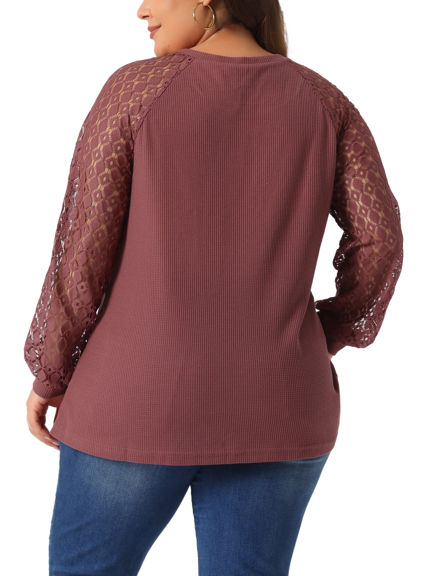 DARING DIVA Women's Plus Lace Crew Neck Long Sleeve Casual Blouse 4X Purple Red