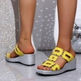 thumbnail image 5 of Rokment Metallic Silver Platform Wedge Slides Dress Sandals for Women Ladies 2026 Summer Trendy Graphic Leather Square Toe Chunky High Heels Casual Slippers Yellow Size 6, 5 of 8
