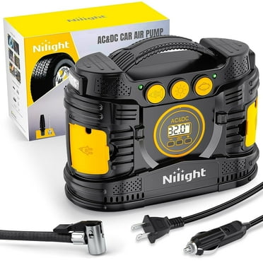 Nilight Tire Inflator Portable Air Compressor Dual Power for Car 12V DC and Home 110V AC Tire Pump w/Tire Pressure Gauge Fast Inflate Auto Shut off Pump for Car SUV Motorcycle Bicycle