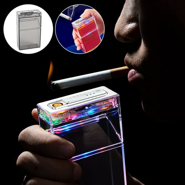 transparent cigarette case BGZLEU Transparent Cigarette Case with Lighter, Tungsten Lighter,20pcs  Regular Size,Cigarette Box Rechargeable,Windproof Flameless USB 2 in 1  Electric Lighter, Clear