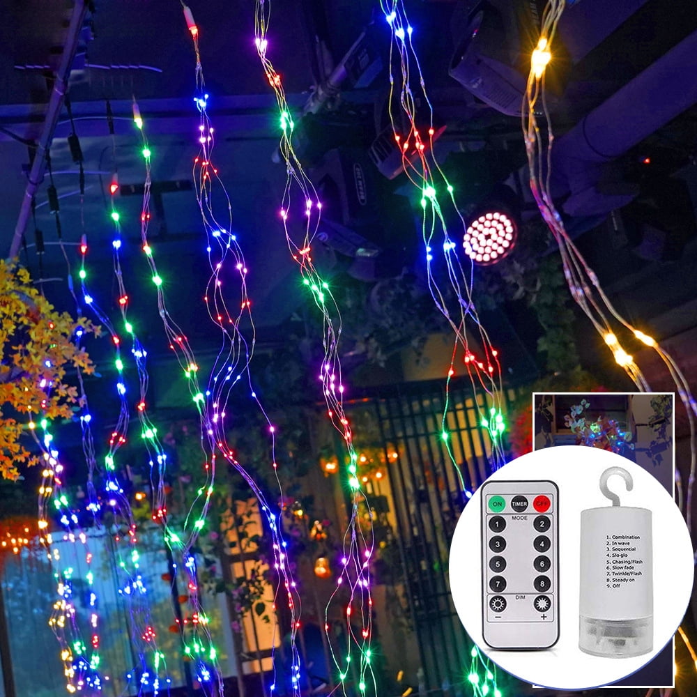 Waterproof Decoration Waterfall Vine String Lights,10 Strands 200 LEDs Hanging Twinkle Fairy Lights Battery Operated Silver Wire Branch Lights with Timer for Garden Outdoor Christmas Tree