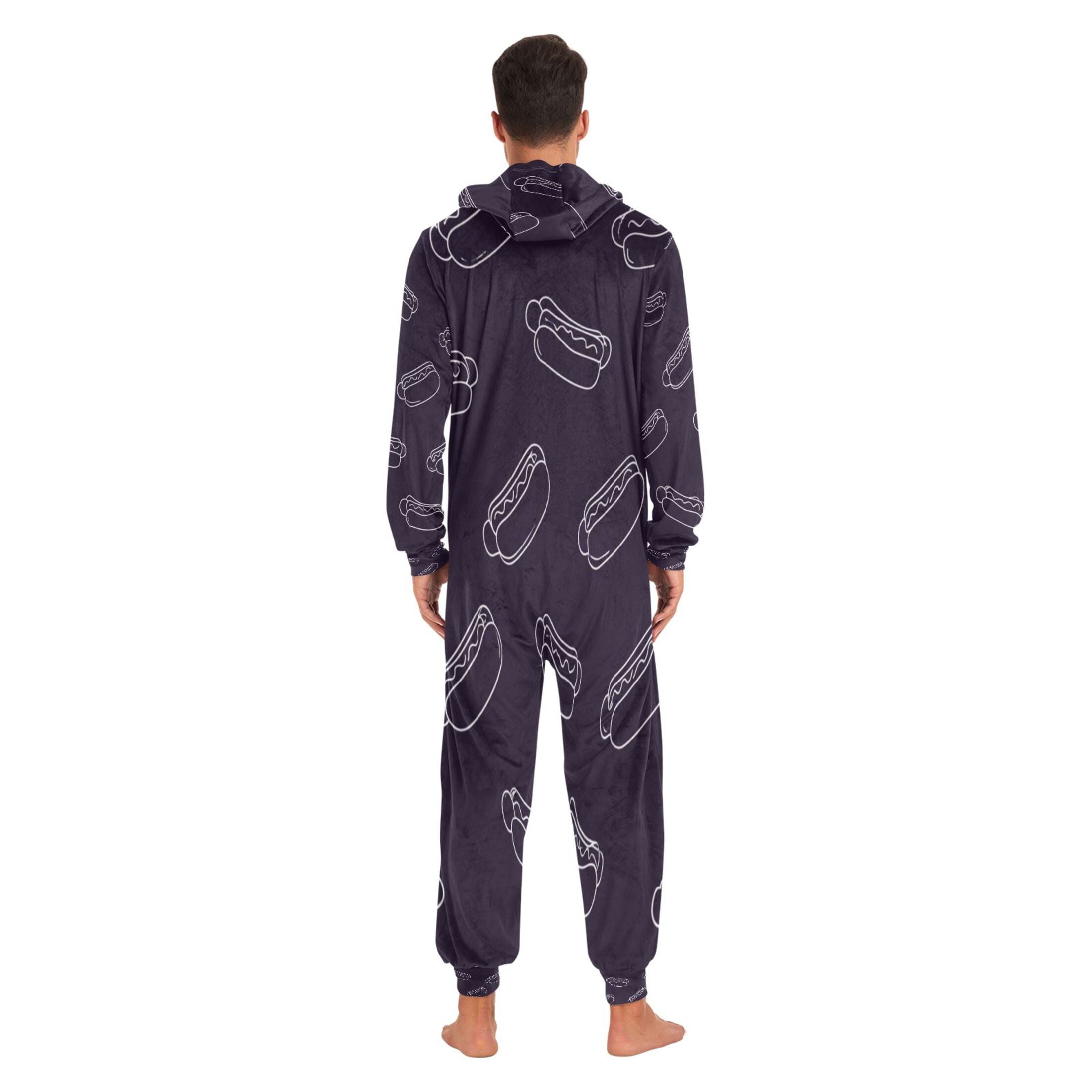 1-Pack Onesie Jumpsuits For Men&Women Winter One Piece Zipper Pajamas Playsuit Seamless Pattern Of Hot Dogs