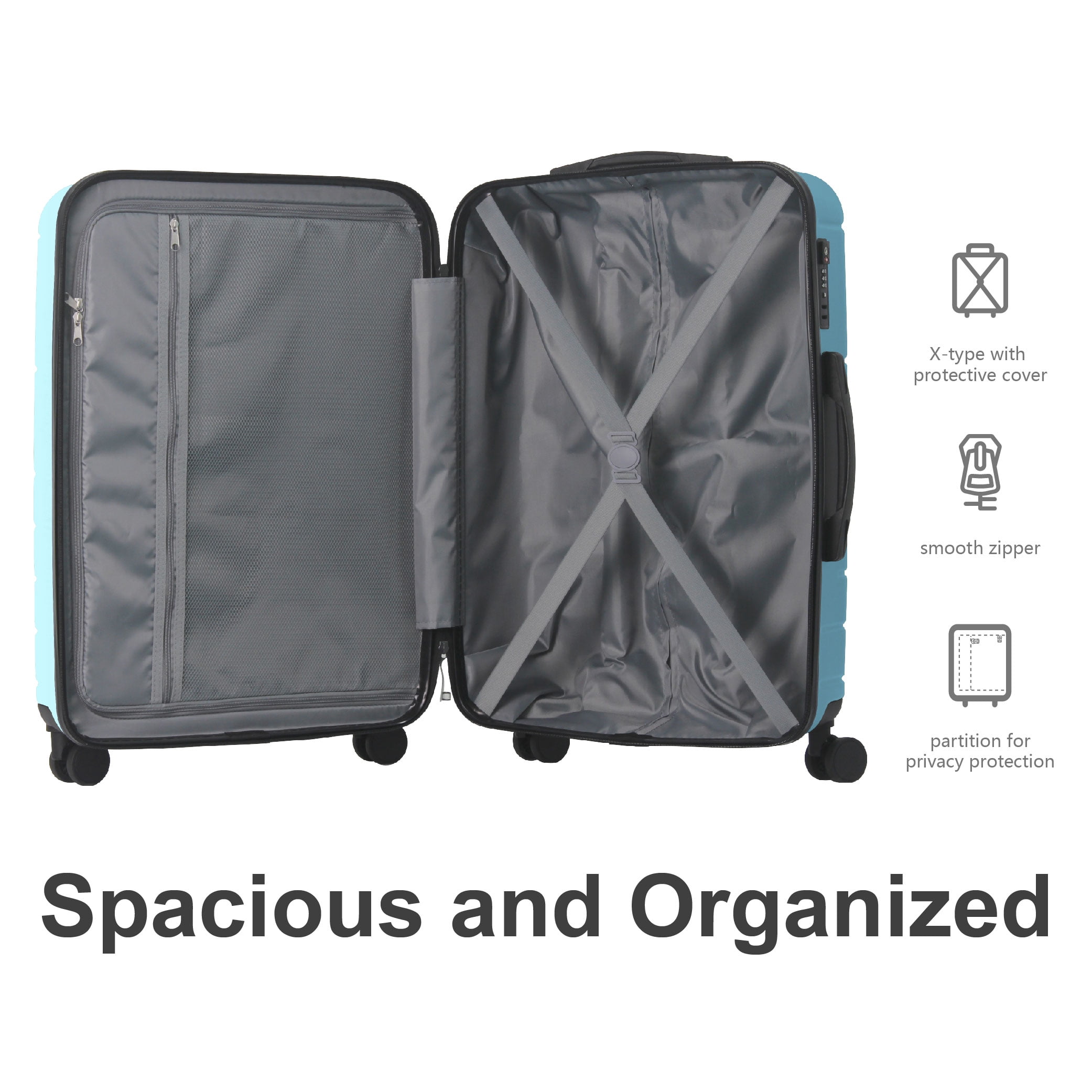 MAYEERTY 3-Piece ABS Luggage Set, Spinner Wheels, TSA Lock, Lightweight Suitcase, Sky Blue