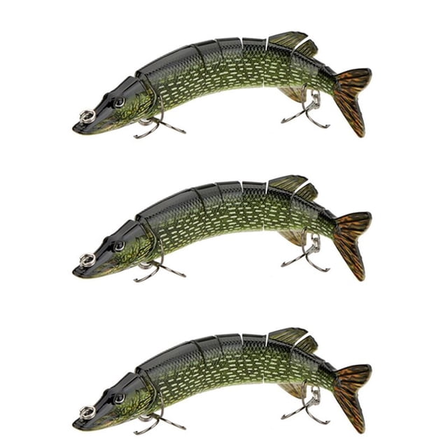3X 20cm 66G Verosimil Multi-Articulado 8 Segmentos Muskallonga Americano Senuelo de Pesca Cebo Nadar Cebo de Manivela Cebo Duro Anzuelo Aparejo Verde de Ejercito