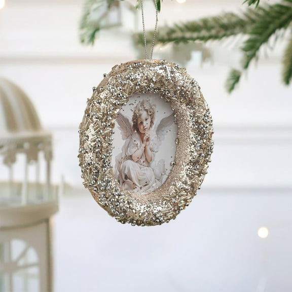 Taicans Christmas Gold Photo Frame Ornaments for Display Picture,4.5in estive Hanging Decoration Foam Photo Decorations,Xmas Tree Decor,Festive Holiday Gift Idea