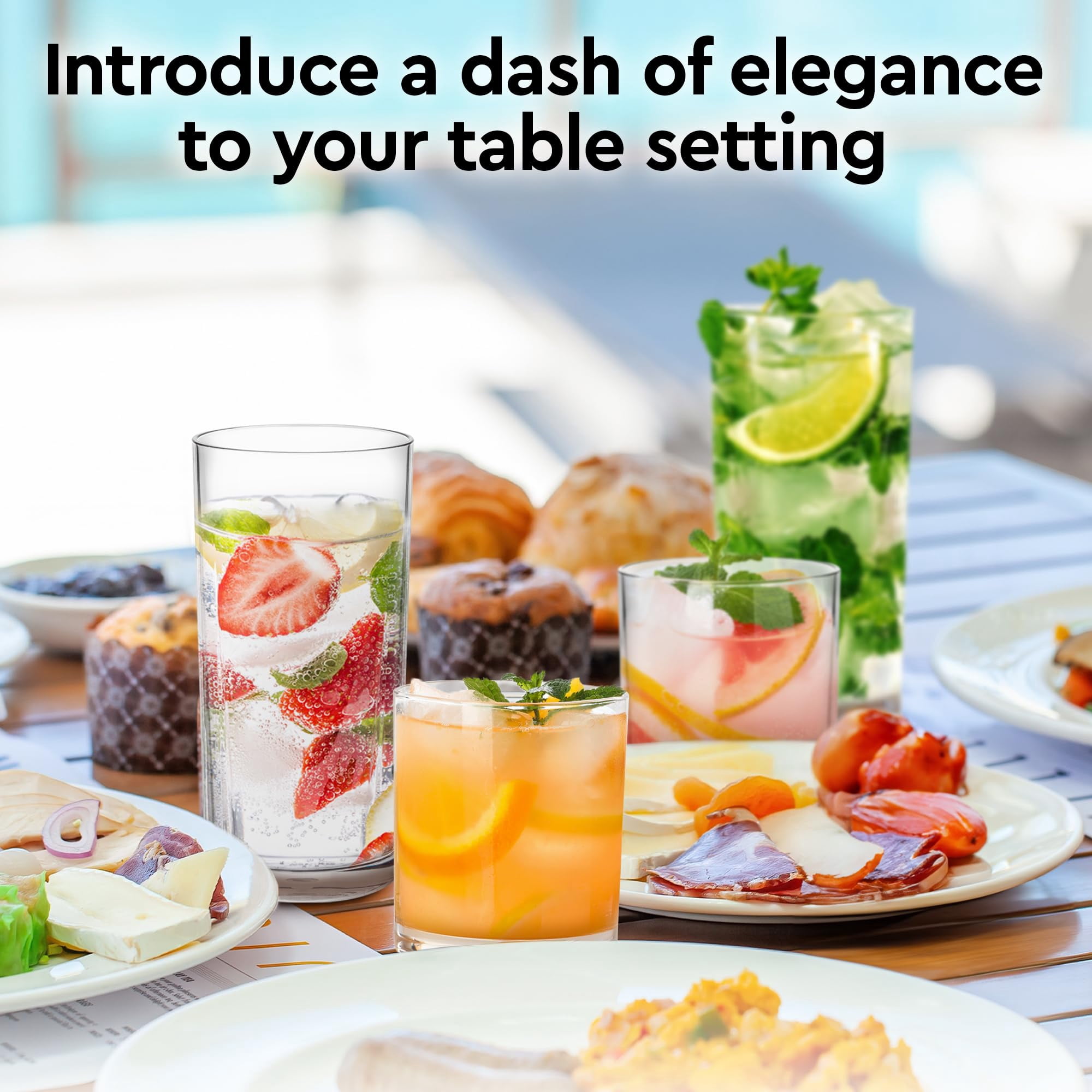 Zulay Kitchen Clear Plastic Drinking Glasses Set of 8 - Acrylic 12 oz & 16 oz  Beverage Tumblers, Shatterproof