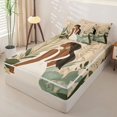 thumbnail image 2 of Castle Fairy Bohemian Black Girl Zipper Twin Comforter Sets with Fitted Sheet and 2 Pillowcases,Vintage Tropical Leaves Zipper Bedding Set,Beige,Grey Reversible,4-Piece, 2 of 6
