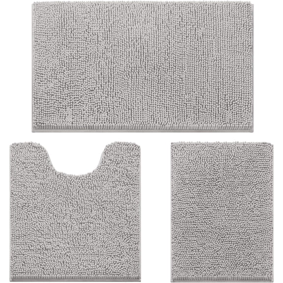 3 Piece Bathroom Rug Set Non Slip, 3 Piece Soft Non Slip Absorbent Chenille Toilet Bath Mat Set,Gray Bathroom Rugs,Perfect Plush Bathroom Mats Sets with U-Shaped Toilet Mat Bathroom Accessories