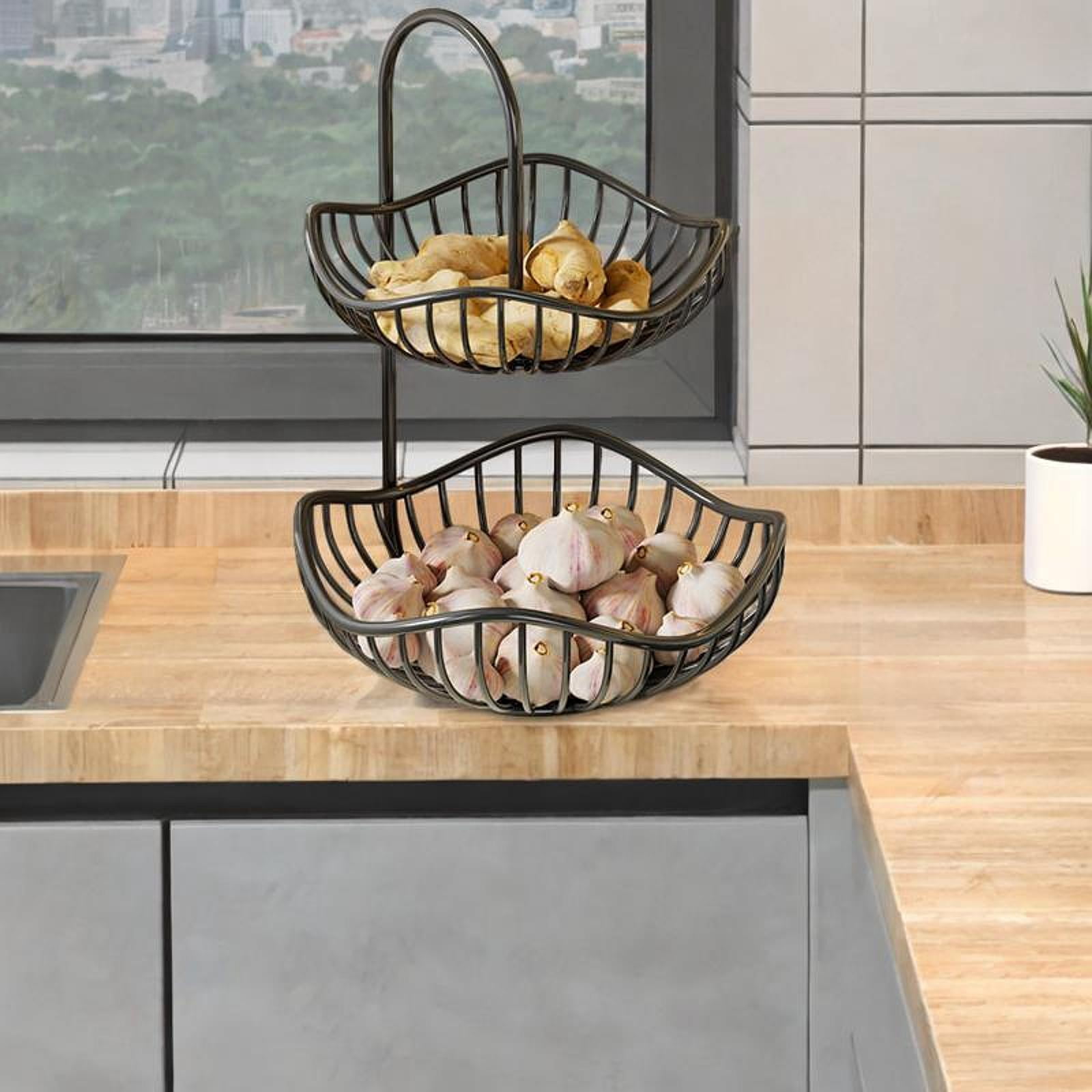 YWMJZEU 2 Tiered Fruit Basket Kitchen Decorative Efficient Organization Countertop Black 30cmx40cm