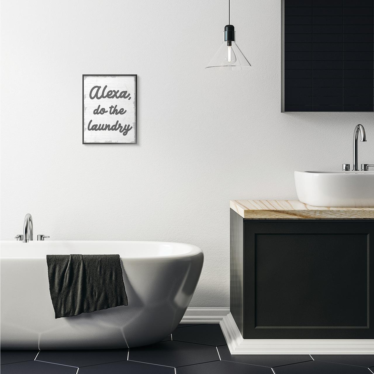 Stupell Industries Alexa Do The Laundry Funny Bathroom Gray Word Design Framed Wall Art by Daphne Polselli
