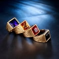 thumbnail image 2 of PAURO Men's Stainless Steel Vintage Square Agate Gemstone Ring High Polished Gold Side,Green Size 9, 2 of 5