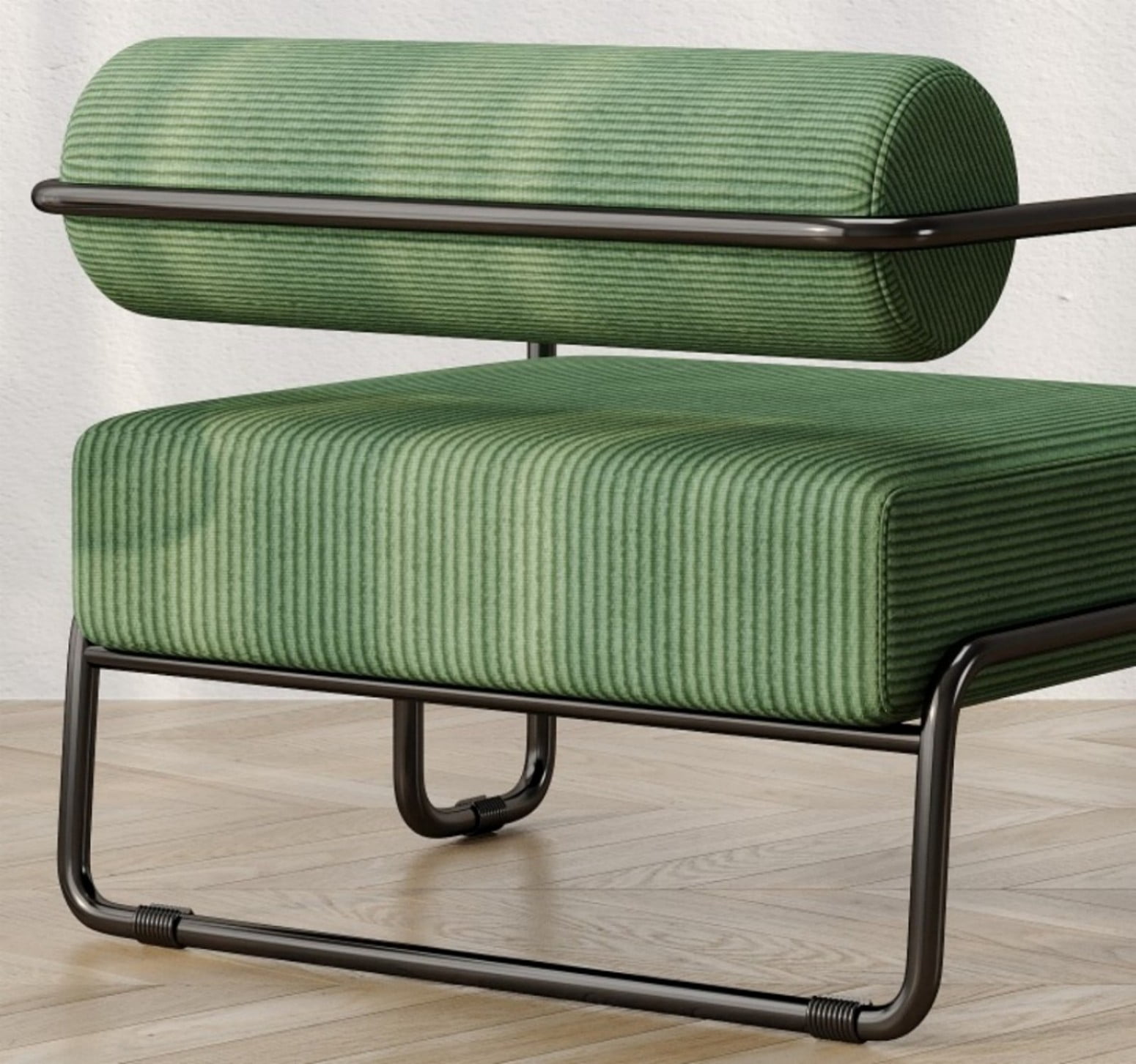 Living Room Iron Accent Chair, Corduroy Upholstered Lazy Leisure Chair with Curved Ergonomic Seat & Armrests, Sturdy Metal Frame Reading Chair for Balcony, Bedroom, Apartment, Dark Green