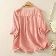 thumbnail image 4 of Youyipin womens tops Floral Embroidery Linen Shirts 3/4 length sleeve womens tops v Neck Babydoll Tops Blouses, 4 of 9