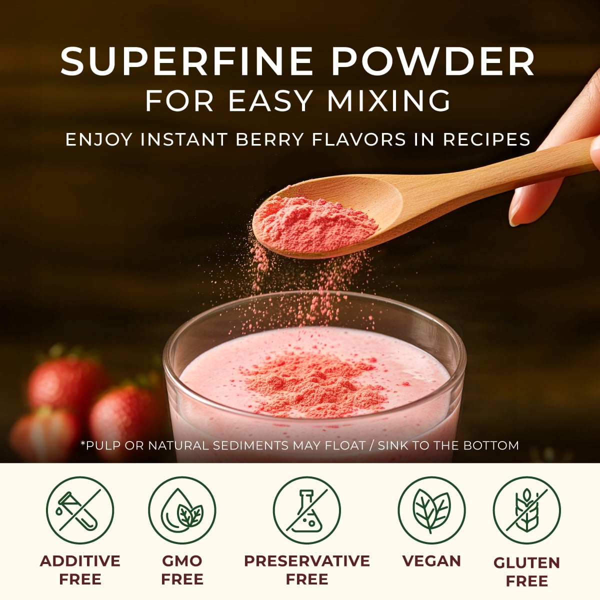 Gya Tea Co Strawberry Powder 1.1lb (17.64 oz) - Freeze Dried Strawberries, Non GMO, Gluten Free, Sugar Free, Natural Strawberry Fruit Powder for Baking, Icing, Cakes & Smoothies, Vegan Friendly