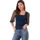 thumbnail image 1 of Blusa Vintage Allegra K con Cuello Cuadrado para mujer semitransparente con Mangas Abullonadas de malla 3/4 Azul oscuro S, 1 of 6